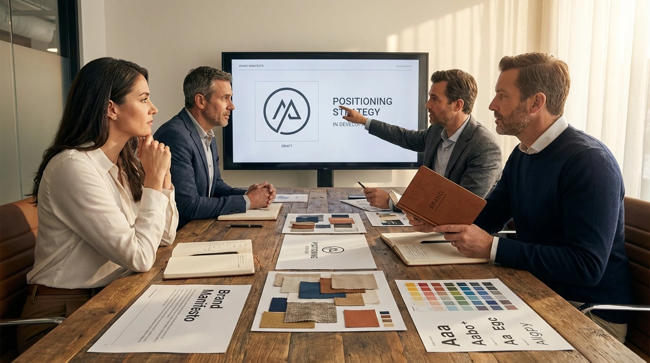 Um tabuleiro de xadrez com uma peça de rei dourada se destacando das outras peças brancas, simbolizando o posicionamento de marca e a diferenciação estratégica.